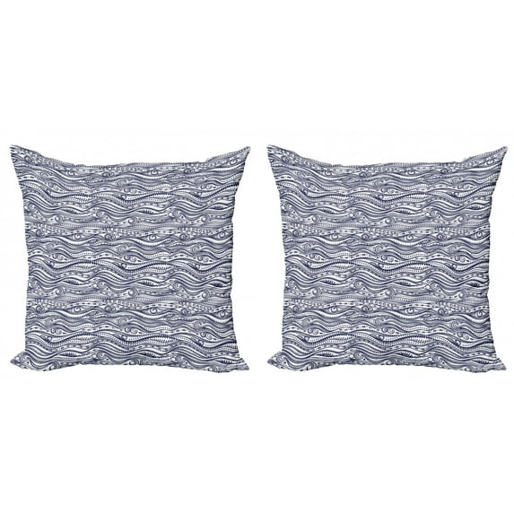 Ambesonne Tribal Throw Pillow Cover 2 Pack, Vintage Lines, 16", Dark Blue White
