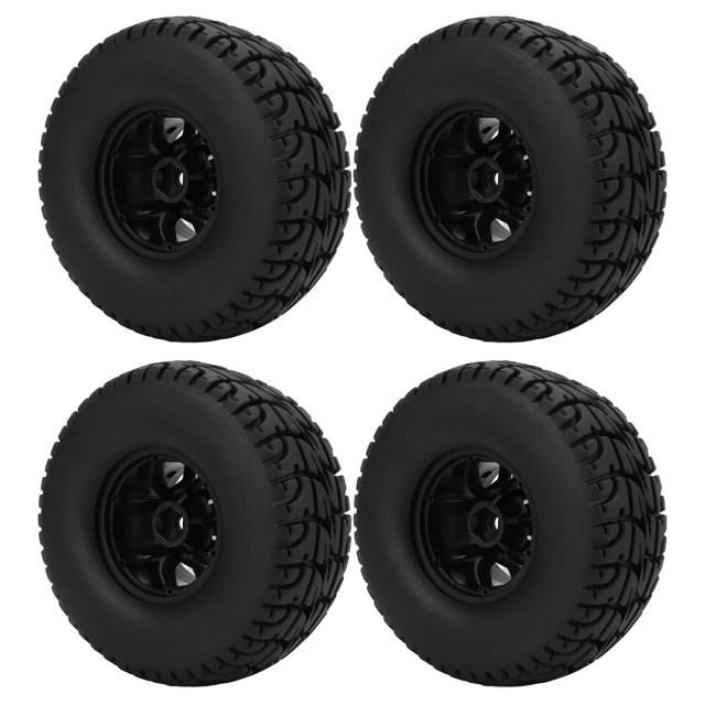6 Spoke Rubber Tires, Durable 2.2 Flat Pattern Exquisite Black 4PCS Plastic Wheel Rims Rubber Tires for Typhon