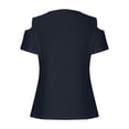 thumbnail image 4 of Wuxian Women Tops Casual Shirts Short Sleeve Off The Shoulder Solid Color Deep V-Neck Loose Fit Hollow Out Fashionable T Shirt Summer Comfort Breathable Relaxed Blouse,Navy,S, 4 of 4