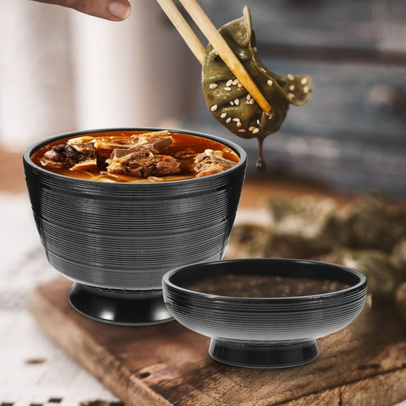 SEWCHICS Traditional Japanese Black Soup Bowl with Lid Practical Multi Use Rice Bowl