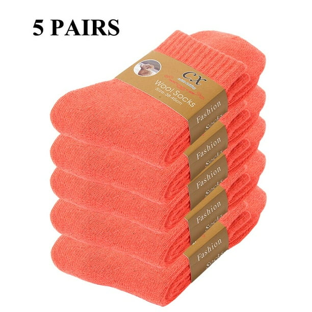 Calcetines de lana súper gruesos para hombre y mujer, medias cálidas de Color sólido para botas contra el frío y la nieve, 5 pares
