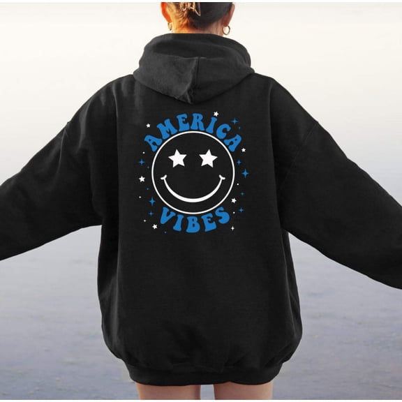 AMERICA VIBES SMILEY FACE Graphic Unisex Fleece Hooded Sweatshirt