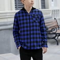 thumbnail image 2 of Favoffer Boys Flannel Shirts Plaid Hooded Button Down Long Sleeve Shirt Fall Winter Clothes Lightweight Shacket Jacket Home Play Outdoor Travle Toddler Big Kid 4-15Y, 2 of 3