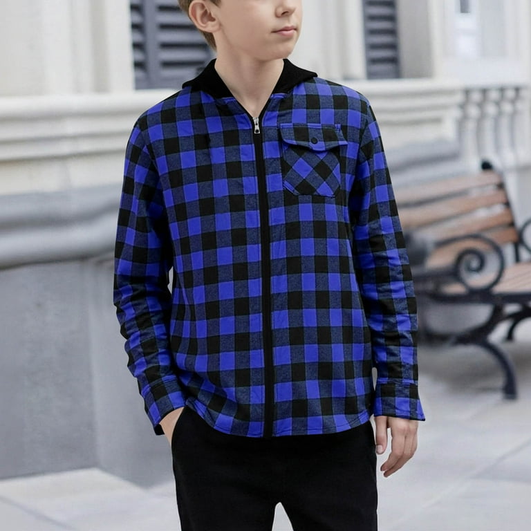 Boys Plaid Shirt Jacket Casual Loose Cute Button Shacket Kids Fall