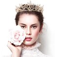 thumbnail image 5 of Tiara de diamantes de imitación con corona de boda de oro rosa para mujer, tiara barroca, joyería para el cabello nupcial para bodas, desfiles, fiestas de princesas JM, 5 of 5