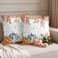 thumbnail image 2 of Orange Blue Thanksgiving Fall Outdoor Waterproof Pillow Covers, Autumn Botanical Pumpkins Decorative Square Throw Pillowcase Sofa Cushion Sham for Patio/Couch/Chair, 20"x20" 2 Pack, 2 of 8