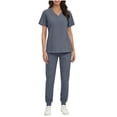thumbnail image 3 of Pxxlle Scrubs for Women Set Jogger Pants and V Neck Short Sleeve Scrub Tops Solid Color Nursing Uniform with Pockets Gray M, 3 of 10