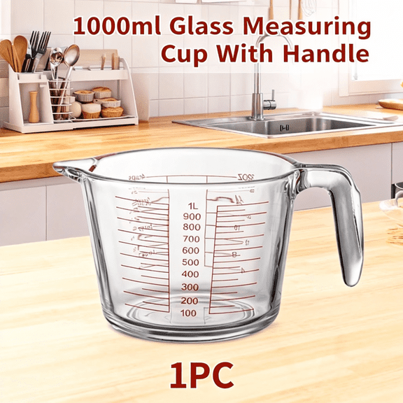 1000ml Measuring Jug for Kitchen - Heatproof Borosilicate Glass Measuring Cup with Handle,Clear Ml Oz Marks,Microwave Oven Dishwasher Safe,Thickened Durable for Baking Cooking Mixing Liquids