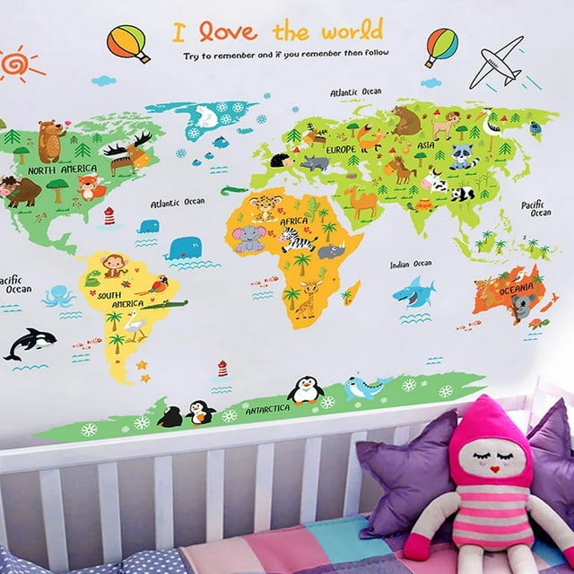 Vinil Decorativo Infantil H&Jess Mapa Países Animalitos Animados VINIL INFANTIL