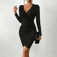 thumbnail image 2 of MORTTIC Women's Elegant V-Neck Long Sleeve Bodycon Dress - Slim Fit Party Dress for Fall/Spring, 2 of 5