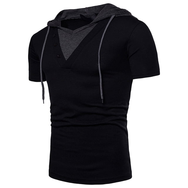 BOBOGOJP Mens Workout Shirts Short Sleeve Mock Neck Stretch Slim Fitted Layer Basic Tee Tops (Black,M)