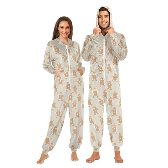 Adult Christmas Onesie Cookie Man Adult Zipper One-Piece Pajamas Unisex Pajamas with Pockets