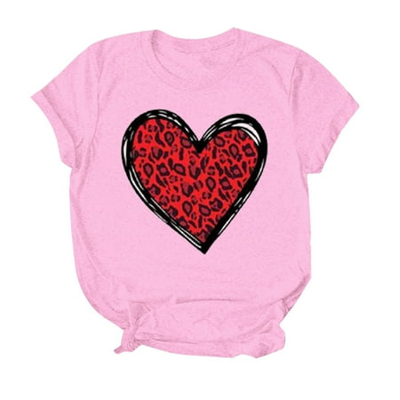 

koaiezne WomenT Shirt Cute Cartoon Print Short Sleeved Top Crewneck Blouse For Valentine Day Scrub Undershirts Women Undershirt Long Sleeves