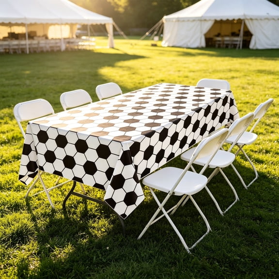 Soccer Themed Tablecloth 108 x 54 Inch Football Field & Soccer Pattern Table Cover Game Viewing Decoration for Sports Birthday Party Supplies (1 Pack)