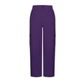 thumbnail image 6 of Wyobmus Multi Pocket Cargo Pants Womens Elastic Waistband Baggy Twill Hiking Pants High Waisted Straight Leg Lightweight Outdoor Camping Travel Work Long Trousers C-Purple, 6 of 7