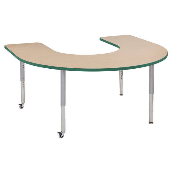 ECR4Kids 60in x 66in Horseshoe Everyday T-Mold Adjustable Activity Table Maple/Green/Silver - Super Leg