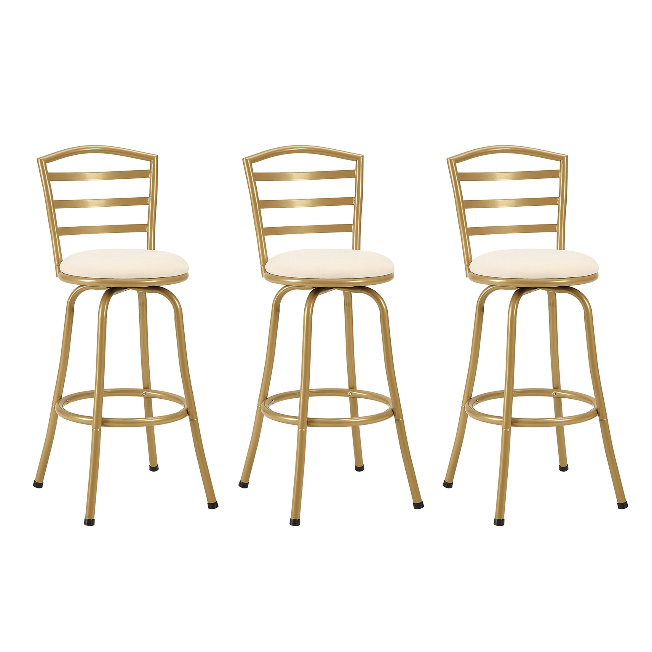 Mainstays 3 Pack Indoor Adjustable 24" or 29" Swivel Gold Metal Barstool, Cream Seat