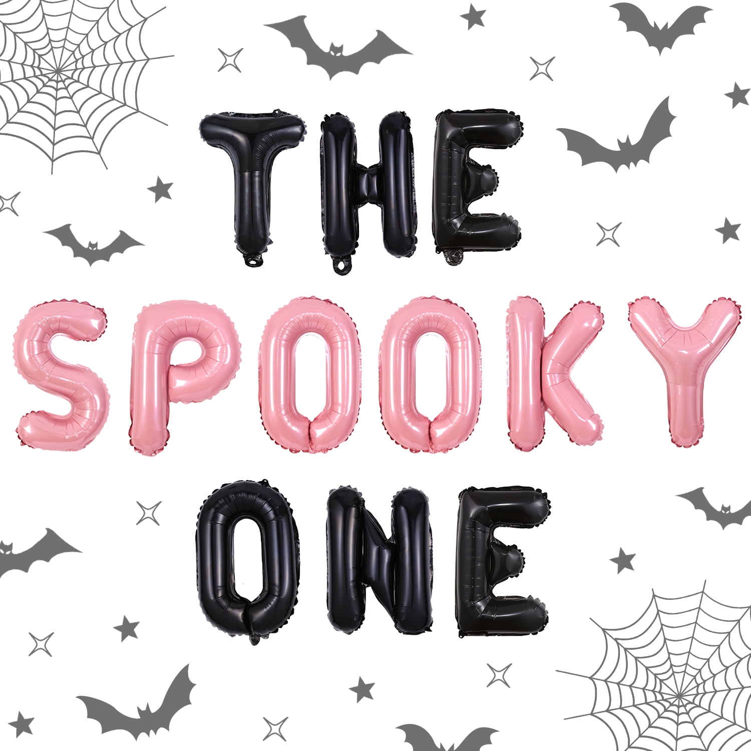 Pink Black THE SPOOKY ONE Halloween 1st Birthday Foil Balloon Banner Set 16in Pearl Pink SPOOKY Letter Balloons and 16in Black THE ONE Letter Balloons Party Photo Backdrop Decoration