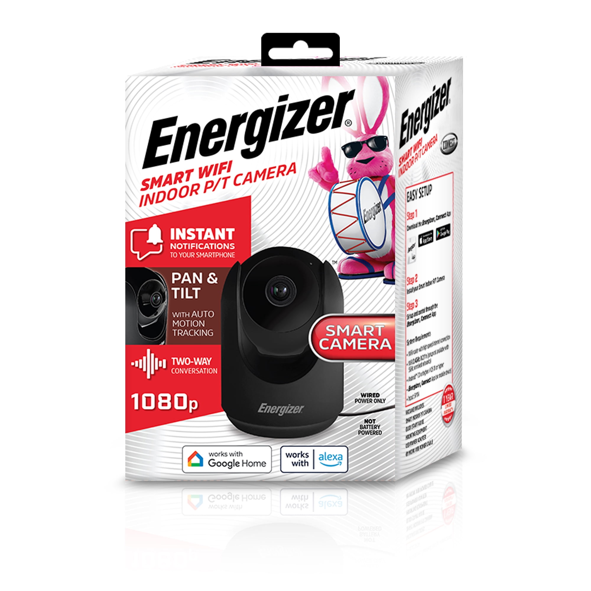 Energizer 1080p Indoor Camera, Smart Wi-Fi Security Camera with Pan, Tilt, & Motion Tracking, Black