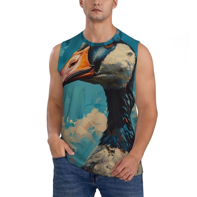 Balery Blue Watercolor Duck Camisetas sin mangas para hombre, absorbe la humedad y protege contra el mal olor.-Medium