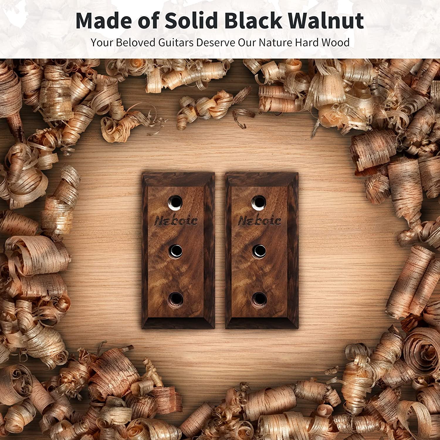 3 Pack Guitar Wall Mounts - Wooden Guitar Hangers with Hooks for Acoustic, Electric, Bass, Ukulele, Banjo, Mandolin
