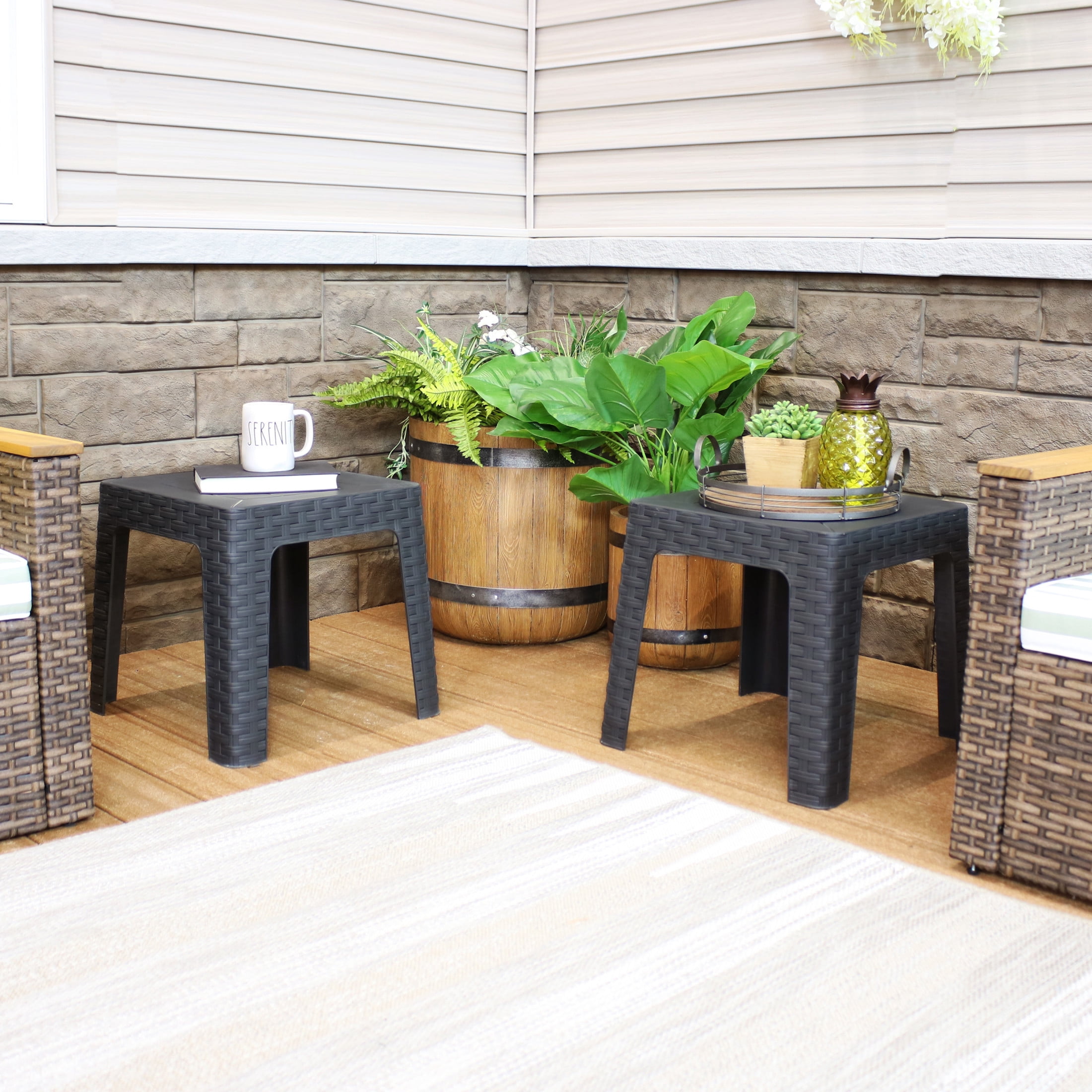 Sunnydaze Outdoor Contemporary Plastic Square End Table, Gray (Set of 4)