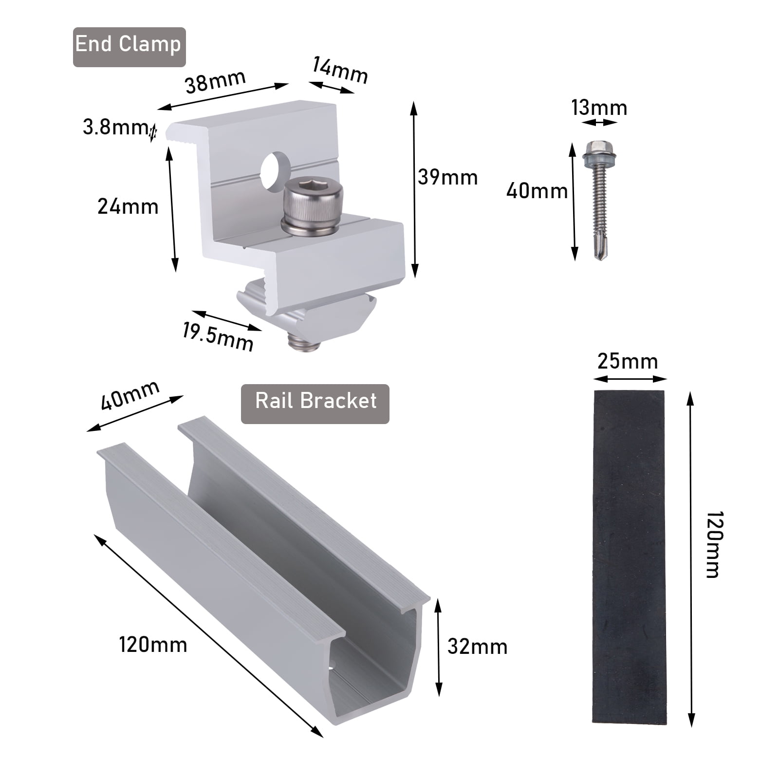 Solar Panel Bracket Kit, 4Pcs Solar Roof Mounting 30mm/35mm Rail Clamp Kit for 1 Pieces Solar Panels, Suitable for Metal Roof, Tin Roof, Flat Roof, Sheet Roof