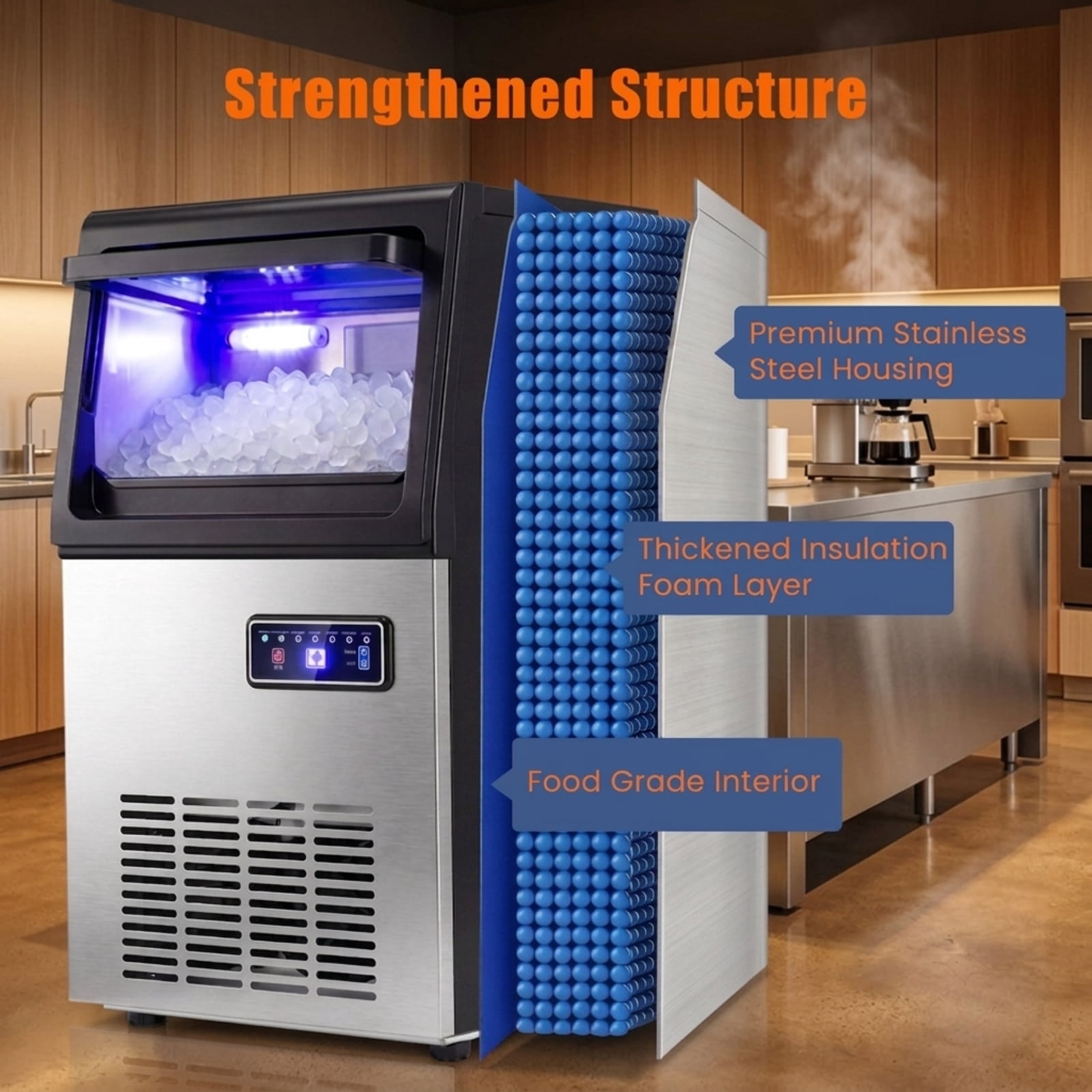 RUIE Nugget Ice Maker Machine 90 lbs/24H, Commercial Countertop Chewable Pellet Ice Machine with Self-Cleaning for Home Bar Kitchen Office