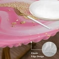 thumbnail image 4 of Pink Marble Abstract Round Fitted Table Cover Gold Foil Modern Waterproof Table Cloth with Elastic Edge Wipeable Tablecloth for Picnic Camping Party Fits 36"-44" Diameter, 4 of 8