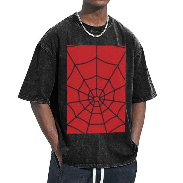Spider-Man Men's Vintage Washed Drop Shoulder Short Sleeve T-Shirt