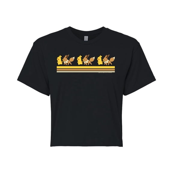 Pokémon - Pikachu Eevee Retro - Juniors Cropped Cotton Blend T-Shirt