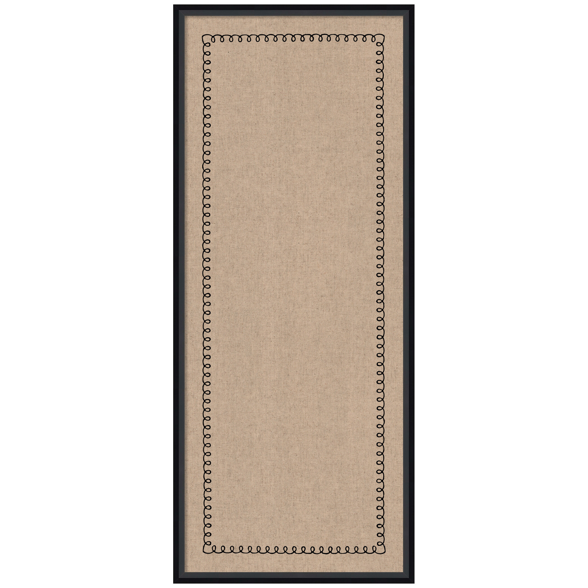 Kate and Laurel Framed Fabric Pinboard 17 x 41, Black Scalloped Edge Printed Linen Modern Bulletin Board for Use as a Vision Board or Wall Organization, Lucie Black Frame
