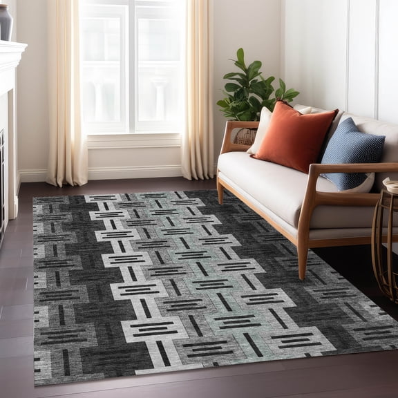 Addison Rugs Chantille Indoor/Outdoor Transitional Mid-century Modern Black Machine Washable Rectangle Rug, 10' x 14'
