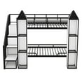 thumbnail image 4 of Bunk Bed with Stairs and Storage, Twin Over Twin Bunk Beds with Wardrobe, Heavy-Duty Metal Castle-Shaped Bunk Beds Frame, No Box Spring Needed-Black+White, 4 of 9