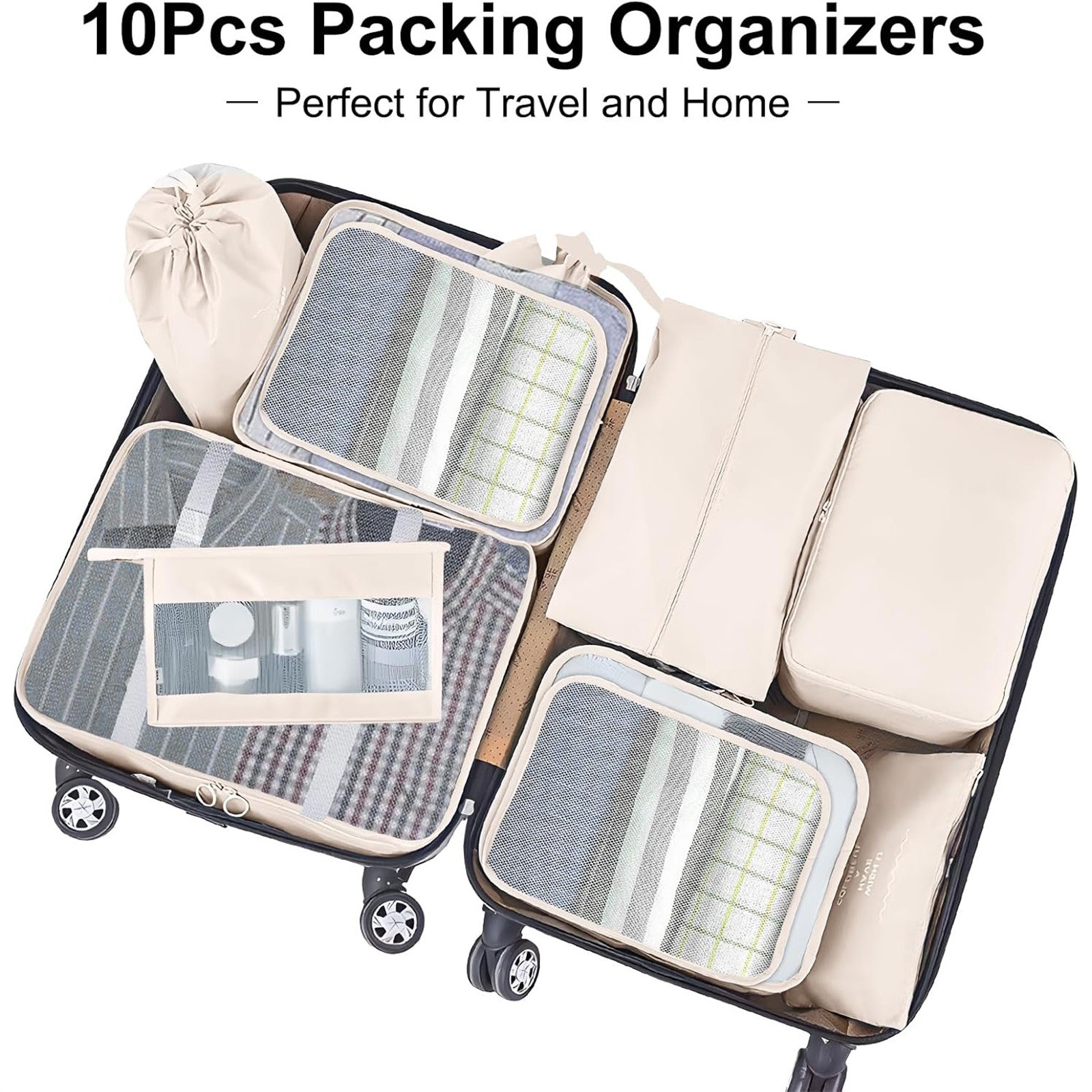 Cozival Packing Cubes for Travel, 10-Piece Set of Packing Cubes for Travel - Lightweight Organizer Bags for Suitcases, Efficient Luggage Packing System, Luggage Organizer Set, Clear