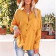 thumbnail image 4 of HAiming Womens Button down Shirts Casual V Neck Solid Color Long Sleeve Loose Collared Plain Blouses Tops with Pocket, 4 of 7