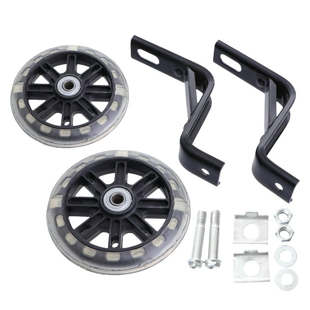 2PCS Children Bike Auxiliary Wheel Flashing Light Mute Wheel Accessories with 18 Inch Bracket (Black)