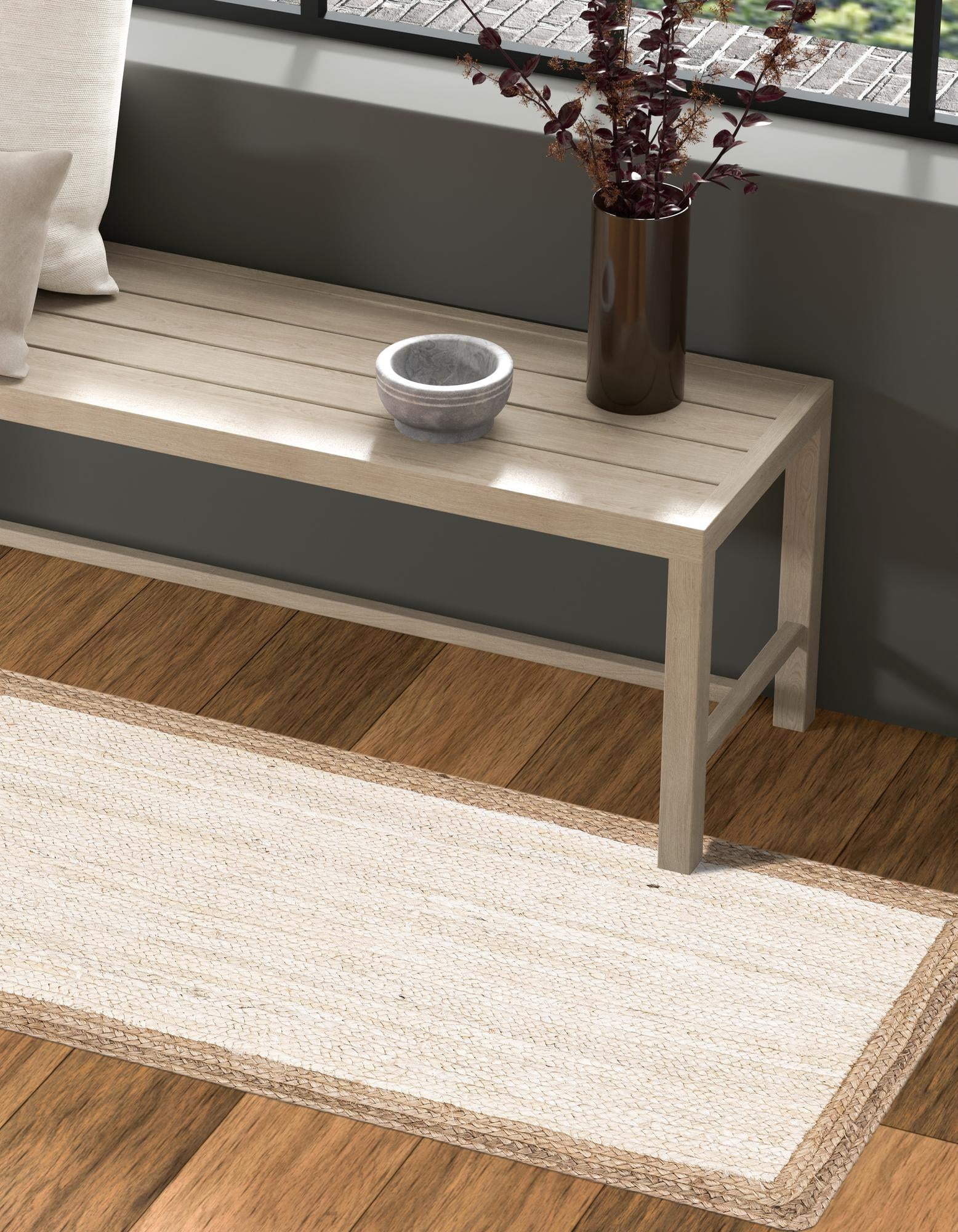 Unique Loom Braided Jute Collection Area Rug - Goa (2' 7" x 6' 1" Runner White/Natural)
