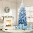 thumbnail image 3 of 6ft Pre-lit Snow Flocked Pencil Christmas Tree Fir Hinged Slim Corner Xmas Tree Holiday Decoration with 250 Incandescent Warm White Lights & 814 Snow Branch Tips, Blue Gradien, 3 of 9