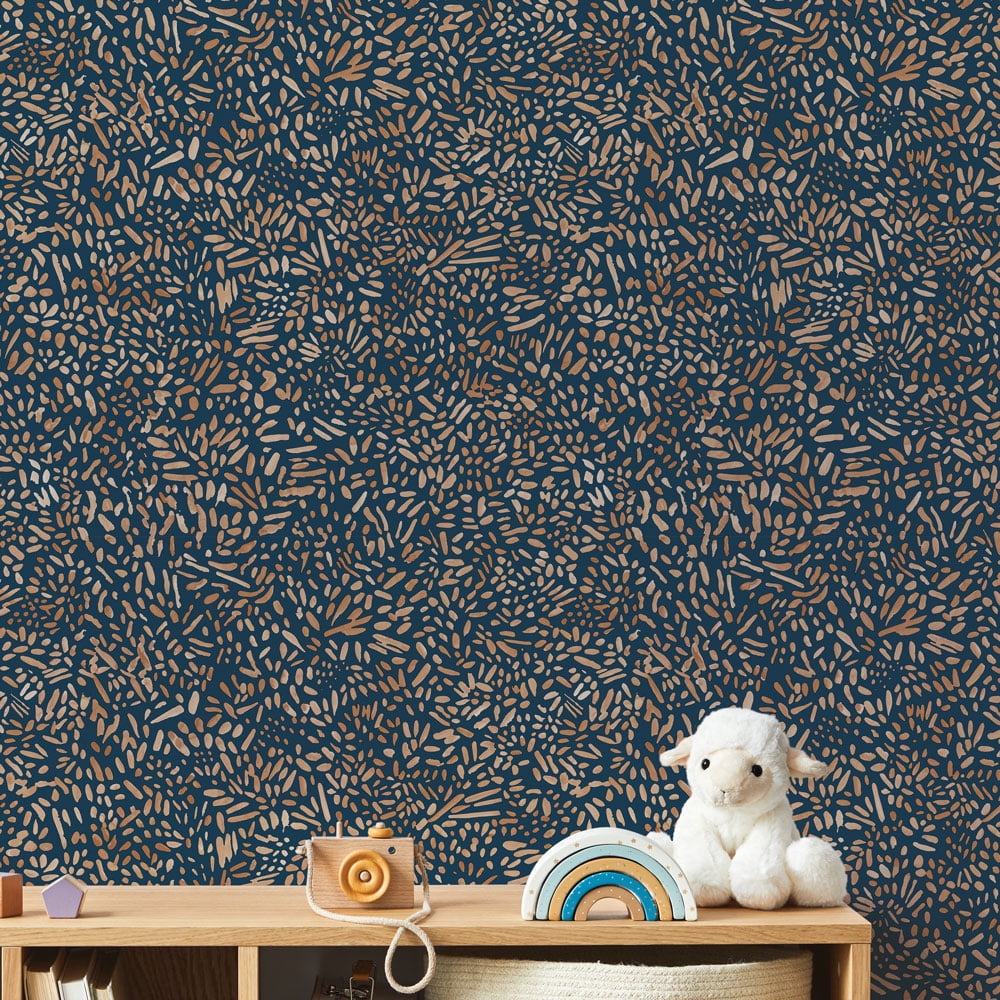 Tempaper Brushstroke Garden Navy Peel and Stick Wallpaper, 20.5" x 16.5'