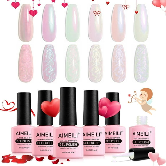 TRAHOO-Hema Free Pearl Gel Nail Polish, Shimmer Mermaid Nail Gel Soak Off U V Gel Polish Set Of 6pcs X 8ml-Set 43