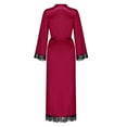 thumbnail image 4 of Lindreshi Bath Robes Female Women Sexy Long Silk Dressing Bath Robe Lace Lingerie Wine Red Nightdress, 4 of 9
