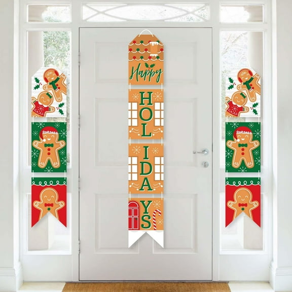 Big Dot of Happiness Gingerbread Christmas - Hanging Vertical Paper Door Banners - Gingerbread Man Holiday Party Wall Decor Kit - Indoor Door Decor