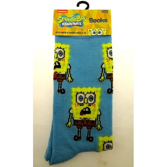 One Pair of Sponge Bob Crew Socks for Men Shoe Sizes 6 - 12