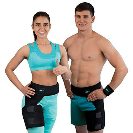 Hip Brace for Left and Right Legs - Compression Support for Sciatica Pain Relief Thigh Hamstring Quadriceps Hip Arthritis - Groin Wrap for Pulled Muscles - 2 Wristbands Included by moldAP