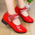 thumbnail image 6 of GiLiling Girls Mary Jane Dress Shoes, Polka Dot Lace Ankle Strap, Floral Crystal Applique, Low Heel Princess Flats for Party Dance Wedding (Red, 4.5-5 Years), 6 of 8