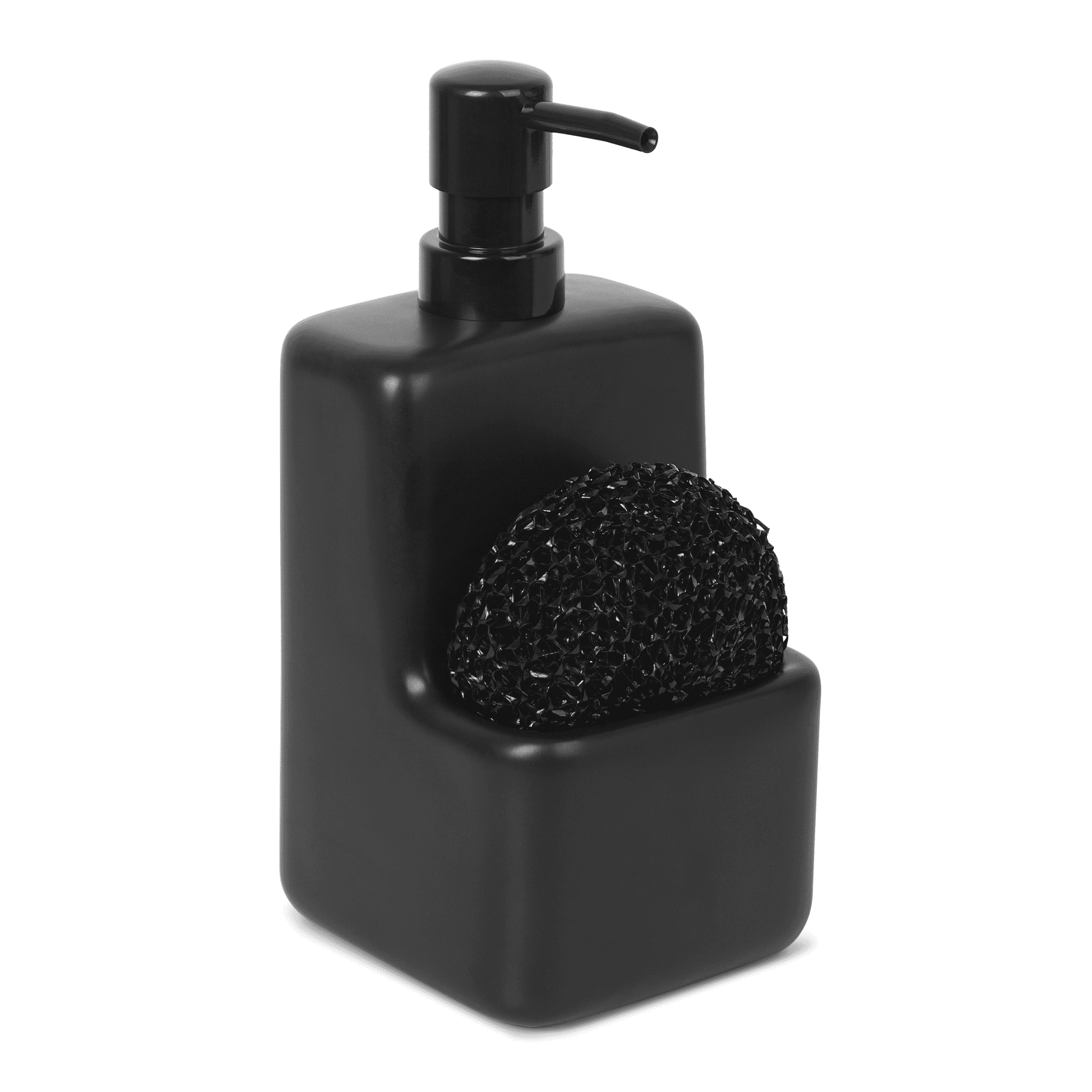 Mainstays Ceramic Liquid Soap Pump with Sponge Caddy Black Ceramic 
