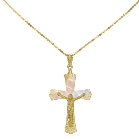 14kt Yellow Gold and Rhodium Crucifix Cross Pendant