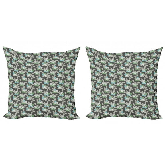 Ambesonne Floral Throw Pillow Cover 2 Pack, Abstract Flowers and Leaves, 18", Grey Pale Sage Green