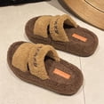 thumbnail image 5 of Brown Ladies Slippers Fur Lined Fleece Warm Thick Sole Autumn Winter Cozy Plush Insulated Non-Slip Soft Comfortable Casual Home Wear Shoes Size 36, 5 of 7